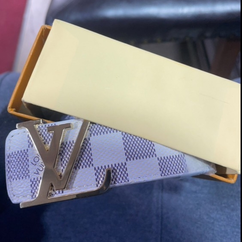 Louis Vuitton White and Gray Checkered Belt